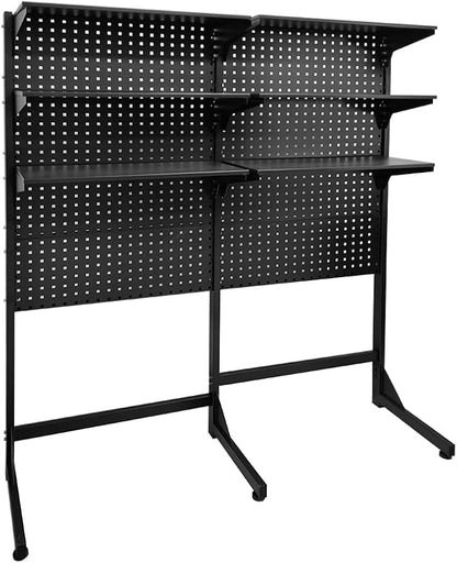 JZD Steel Free Standing Pegboard Shelf Unit, Metal Peg Board Floor Display System, for Home Office Gaming Room, Black