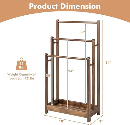Giantex Towel Rack for Bathroom - 3 Tier Freestanding Towel Racks with Storage Shelf, Wood Hand Towel Drying Stand, Blanket Holder for Living Room, Laundry Room, 18" L x 9" W x 34" H (Rustic Brown)