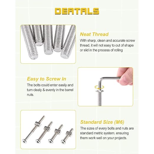 40pcs Baby Bed Crib Screws Hardware Replacement Kit- M6x40mm/ 50mm/ 60mm/ 70mm/ 80mm Hex Drive Socket Cap Screws Barrel Nuts Assortment Kit for Beds Headboards Chairs Furniture.