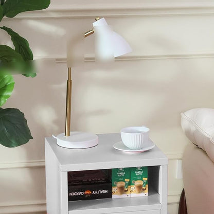 ALBAD Compact Metal Nightstand with Lockable Cabinet and Open Shelf, Modern Bedside Table, Versatile Side Table for Bedroom, Living Room, or Office (White, 26" H-Lockable Door)