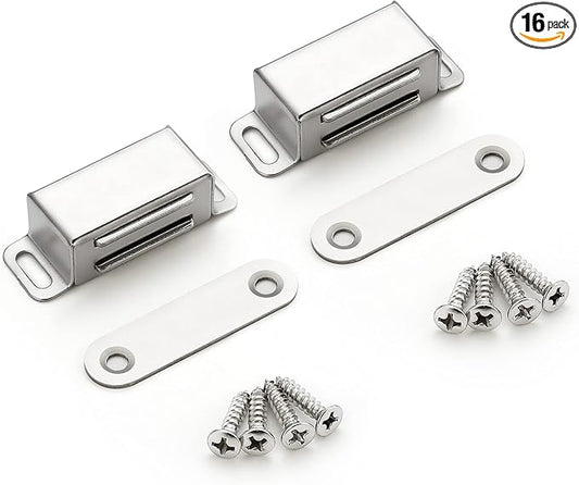 Ravinte 16 Pack Silver Magnetic Door Catch, Brushed Satin Nickel Cabinet Magnets, Strong Magnetic Catch Latch for Kitchen Cabinets, Drawers & Cupboards, Stainless Steel Closures