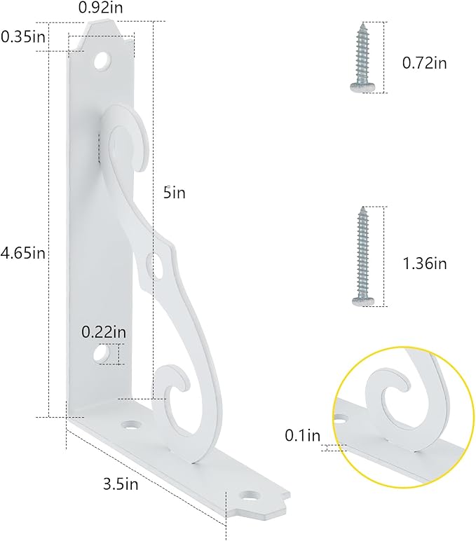 HOME MASTER HARDWARE Decorative Shelf Brackets 5x3-1/2 in Wall Mounted Floating Shelf Bracket L Heavy Duty Support Corner Brace Joint Right Angle Bracket for DIY Open Shelving with Screws White 2 Pcs
