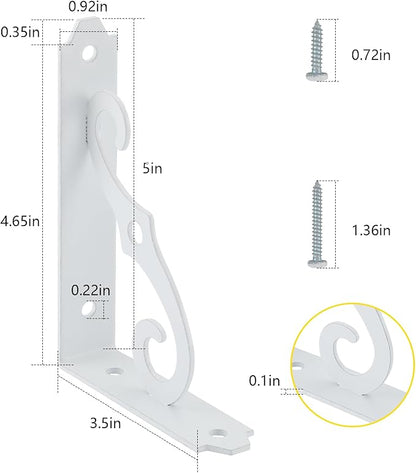HOME MASTER HARDWARE Decorative Shelf Brackets 5x3-1/2 in Wall Mounted Floating Shelf Bracket L Heavy Duty Support Corner Brace Joint Right Angle Bracket for DIY Open Shelving with Screws White 2 Pcs