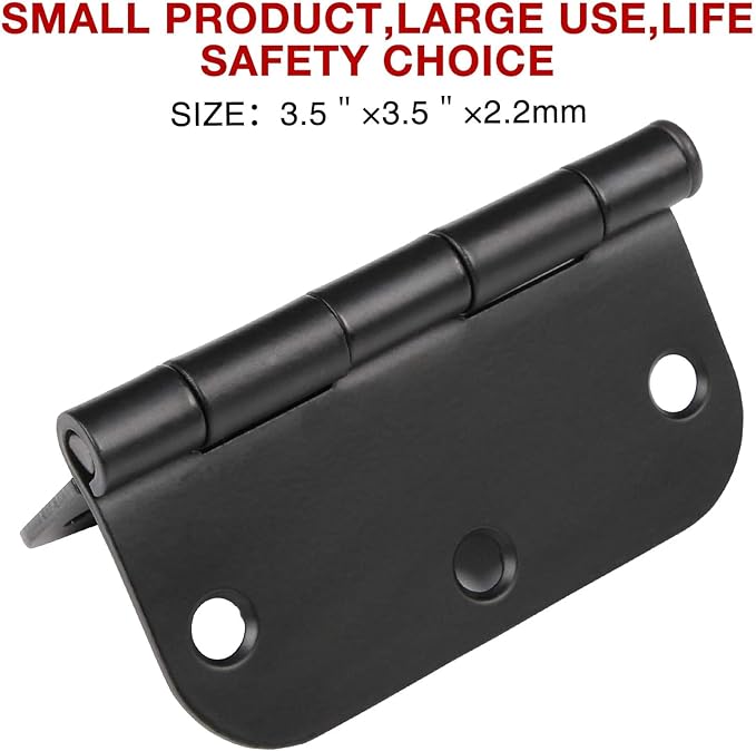 JIW 108 Pack Black Door Hinges for Doors 3.5 x 3.5 Inch Interior Matte Black Hinges for Doors 3 1/2 Inch Door Hinge 5/8 Inch Radius Corners Standard Residential