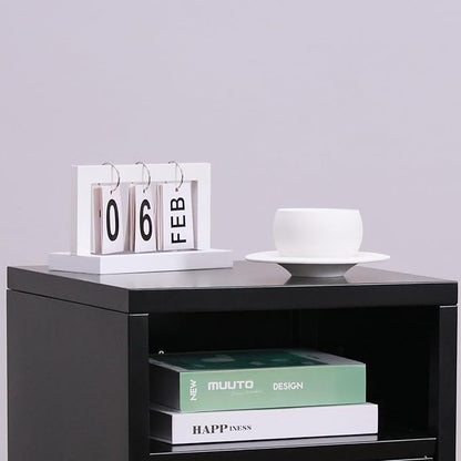 ALBAD Compact Metal Nightstand with Lockable Cabinet and Open Shelf, Modern Bedside Table, Versatile Side Table for Bedroom, Living Room, or Office (Black, 26" H-Lockable Door)