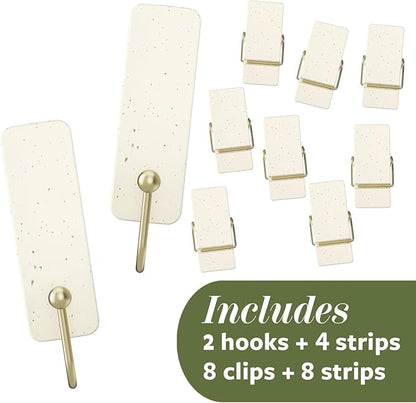 Command Mixed Hook Pack, Cream Speckle, 2 Medium Hooks, 8 Spring Clips, Great for Hanging Christmas Decorations