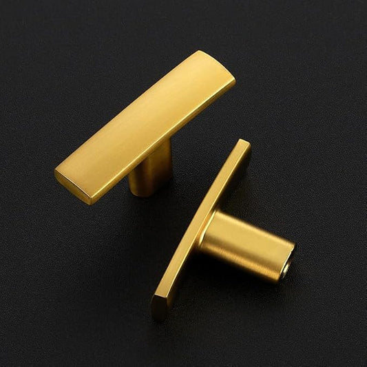 3 Pack Gold Cabinet Knobs - Curved Cabinet Pulls Brushed Brass Knobs for Kitchen Drawer Solid Dresser Pulls for Kitchen Hardware 1-3/4in Length Single Hole