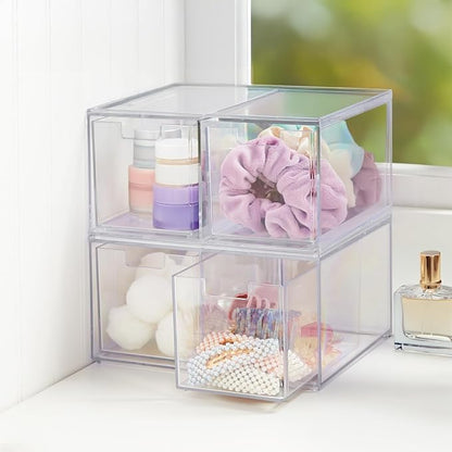 STORi Chloe Space-Saving Clear Drawer Organizer (4 Tall Drawers) Sort Office, Kitchen, Beauty Supplies, Makeup, Pens, Jewelry, Stationary, Made in USA