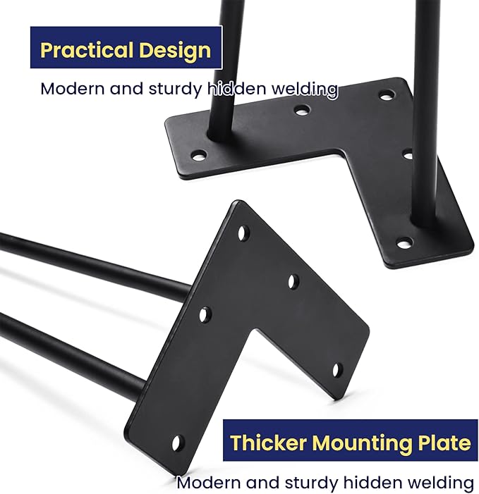 SMARTSTANDARD 10 Inch Heavy Duty Hairpin Furniture Legs, Metal Home DIY Projects for TV Stand, Sofa, Dresser with Rubber Floor Protectors Black 4PCS