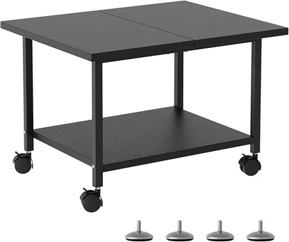 Printer Stand with Storage Under Desk Shelf, Desktop Printer Stand Organizer, Rolling Printer Cart Storage Paper Files Holder for Desk, Office, Home, (Black)