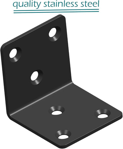 Black Stainless Steel Shelf Bracket,Joint Right Angle Bracket,L Shape Heavy Duty Metal Corner Brace Shelf Supporter for Wood Aufuga (10, 2x2x2)