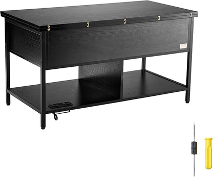 VEVOR 4-in-1 Lift Top Coffee Table, Multi-Function Convertible Coffee Table with Storage and Hidden Compartment, Farmhouse Center Table with Power Outlet & USB & LED Light for Living Room, Home Office