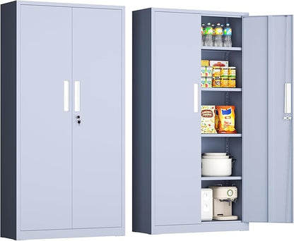 INTERGRAET 63" Pantry Cabinet, Kitchen Pantry Storage Cabinets with 2 Doors and 4 Shelves,Cement Gray Metal Storage Cabinet,Cupboard for Home,Kitchen,Living Room/Dining