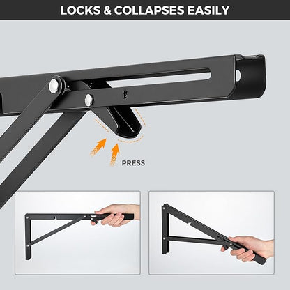 JOY DECOR 12 Inch Heavy Duty Folding Shelf Brackets, 4 Pack (2 Pairs) Collapsible Wall Mounted Brackets for Fold Down Table, Stainless Steel Folding Table Hinge, Matte Black