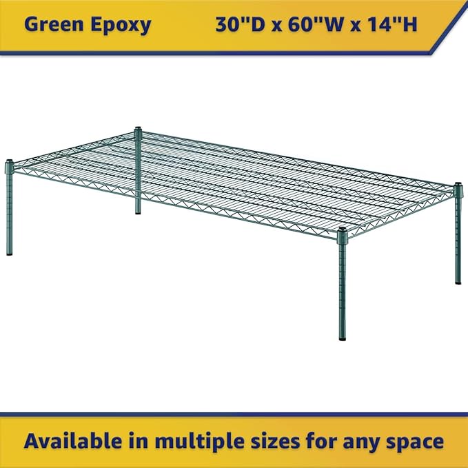 30" x 60" x 14" Green Epoxy Wire Storage Shelf, Dunnage Rack, Commercial 1 Tier Small Shelf
