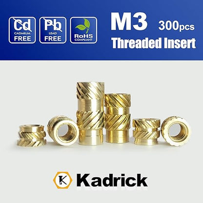 300 Pcs M3 Threaded Inserts for Plastic with Heat Set Tip,M3*(3mm-10mm Hight)*4.5mm Heat Set Inserts Kit,Brass Inserts for 3D Pringting