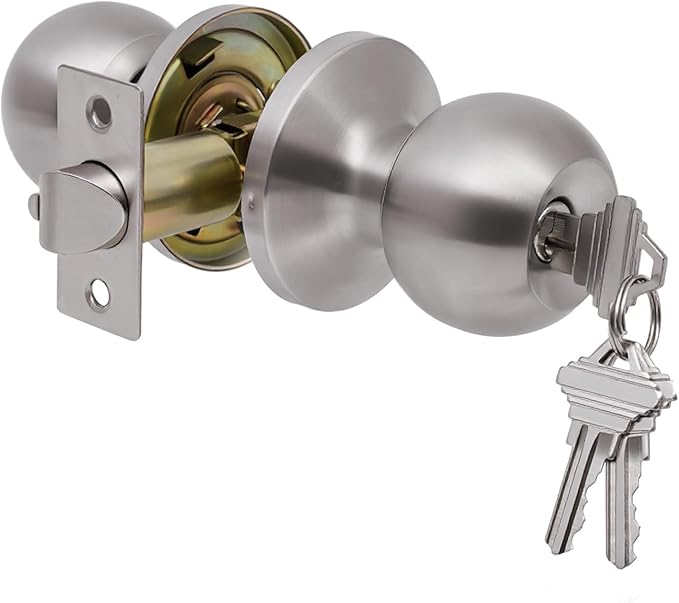 Lanwandeng Door Knobs with Lock and Key, Keyed Entry Door Knob, Exterior and Interior Door Lock, Door Handle Satin Nickel