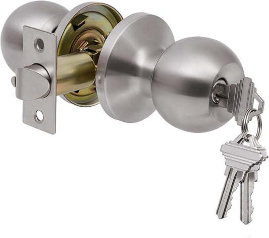 Lanwandeng Door Knobs with Lock and Key, Keyed Entry Door Knob, Exterior and Interior Door Lock, Door Handle Satin Nickel