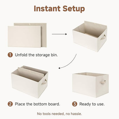 StorageWorks Fabric Closet Organizers and Storage Bin, Foldable Shelf Baskets for Organization and Storage, Beige, 3-Pack, Extra Large