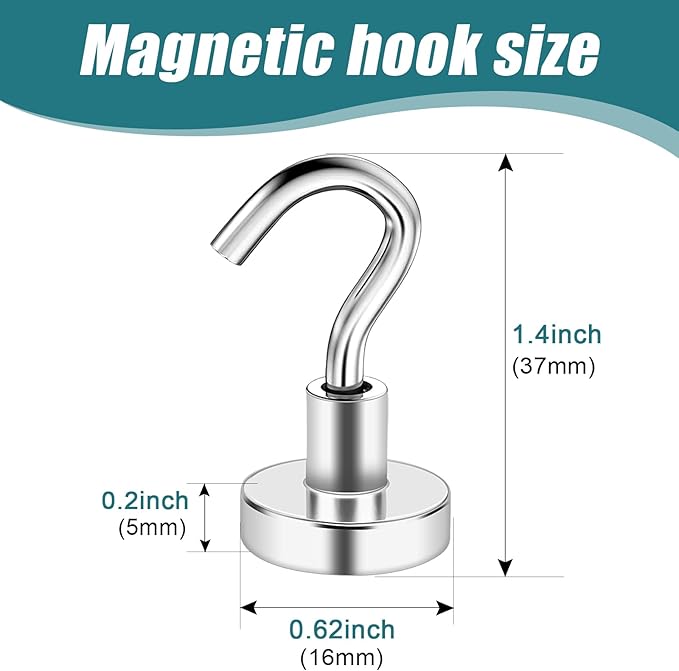 MAGXCENE 60 Pack Magnetic Hooks Heavy Duty, 25 lbs Strong Earth Magnet Hooks for Hanging, Cruise, Refrigerator, Extra Strong Neodymium Magnets with Hooks for Grill Kitchen Tool Storage