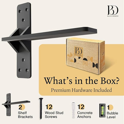 20 inch Floating Countertop Support Brackets by Balin Designs, Free Hanging Floating Shelf Brackets Heavy Duty, Invisible Wall Shower Bench T Support for Vanities, Granite Countertops, (2 Pack)