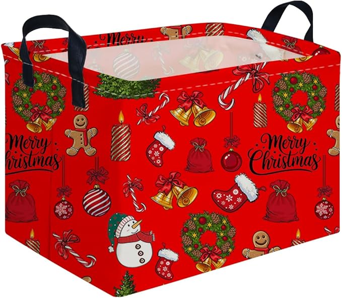 Rectangular Christmas tree Basket,Nursery Hamper,Waterproof and foldable Tree Basket Baby Storage Bin,Boy and Girls New Year decor(Red Christmas)