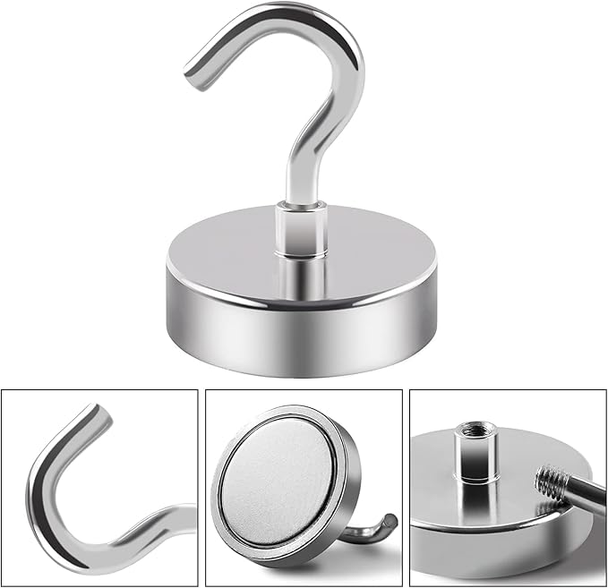 DIYMAG Magnetic Hooks, 170 LB Heavy Duty Strong Magnet with Hook, Rare Earth Neodymium Magnets for Hanging, Magnetics Hanger for Curtain, Home, Kitchen, Workplace,Silver 20 Packs
