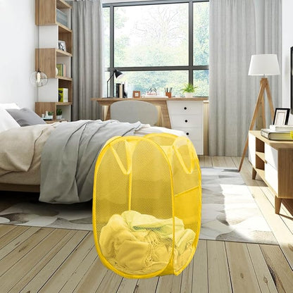 Mesh Pop up Laundry Hamper, Foldable Clothes Hamper Laundry Basket for Rooms, Apartment, College Dorm or Travel, Yellow