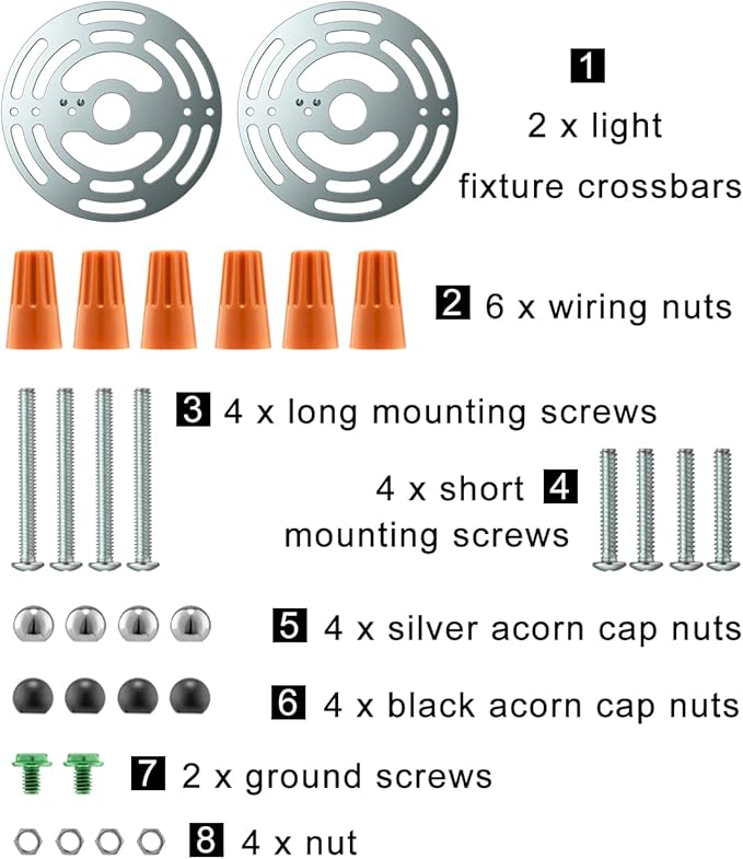 Qc Universal Light Crossbar - 4 Inches Light Fixture Mounting Bracket with Ground Screw and Acorn Cap Nuts for Mount Wall Light, Close to Ceiling Light (2 Pack)