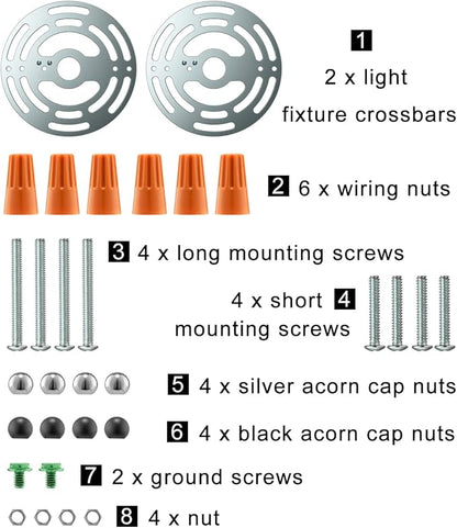 Qc Universal Light Crossbar - 4 Inches Light Fixture Mounting Bracket with Ground Screw and Acorn Cap Nuts for Mount Wall Light, Close to Ceiling Light (2 Pack)