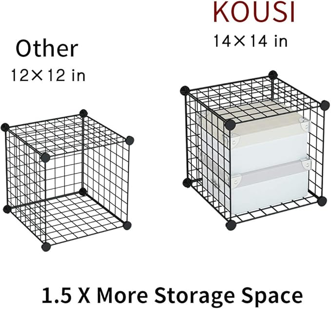KOUSI 14"x14" Wire Cube Storage, Metal Grid Organizer, 9-Cube Modular Shelving Unit, Stackable Bookcase, Ideal for Living Room, Bedroom, Office, Garage