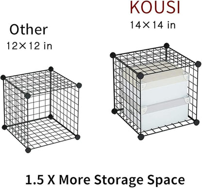 KOUSI 14"x14" Wire Cube Storage, Metal Grid Organizer, 9-Cube Modular Shelving Unit, Stackable Bookcase, Ideal for Living Room, Bedroom, Office, Garage