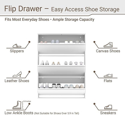 Shoe Cabinet with 3 Flip Drawers, Slim Metal Wall-Mounted Shoe Storage Organizer for Entryway, Hallway, Mudroom, Hidden Narrow Rack, White