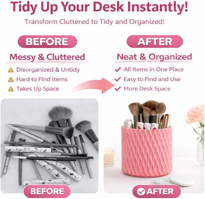 360° Rotating Makeup Brush Holder, 5-Slot Cosmetic Organizer Cup for Vanity, Desk & Bathroom Countertop, Pink