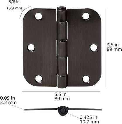 Amazon Basics Rounded 5/8 Radius Interior Door Hinges with Screws, 3.5" x 3.5", Oil Rubbed Bronze, 18-Pack