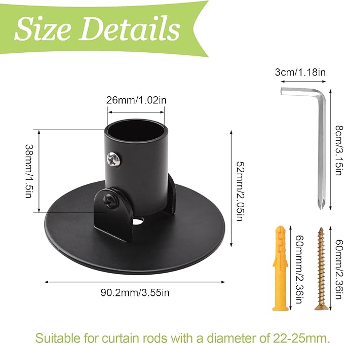 Adjustable Shower Curtain Rod Bracket for Slanted Wall, 2Pcs Titanium Steel Shower Curtain Rod Single Swivel Flange Heavy Duty Closet Rod Bracket with Screws