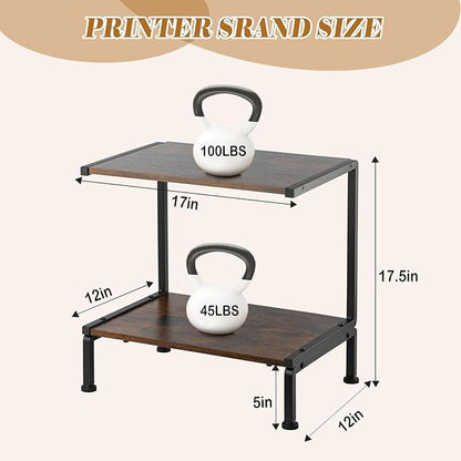 Printer Stand with Storage for Desk, 2 Tier Desktop Printer Stand-Multi-Purpose Desk Organizer, Large Wooden Printer Table for Folders,Books,for Fax Machine, Scanner,Home Office, 3D Printer