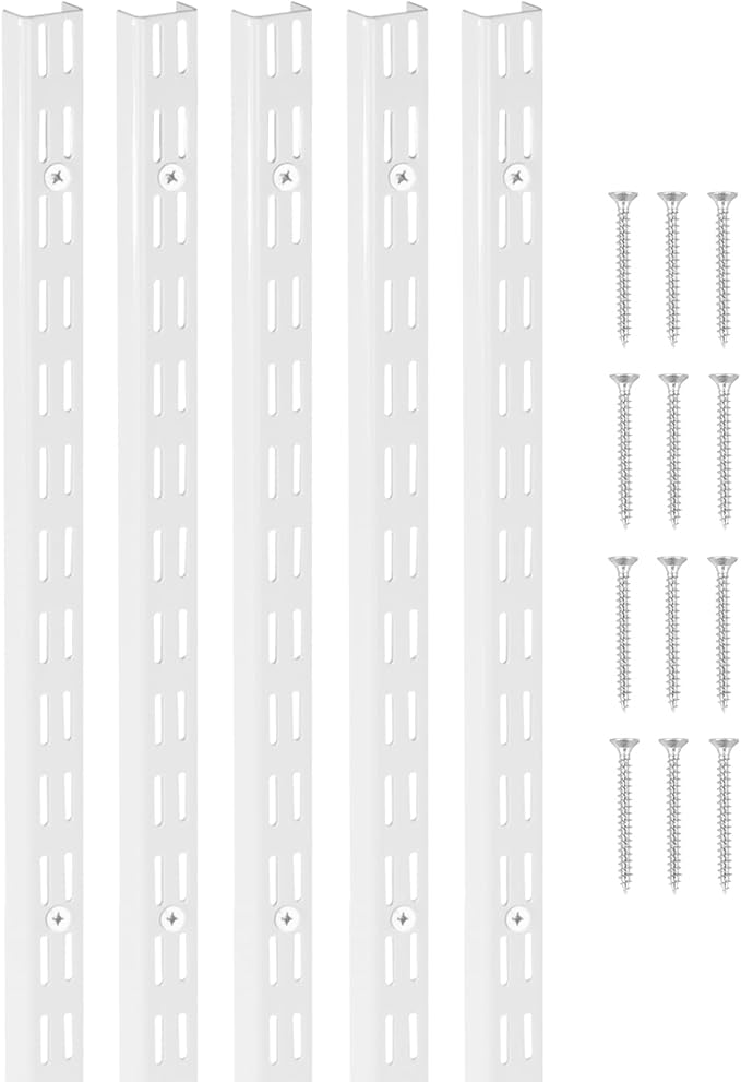 VEVOR Shelf Pilaster, 60-inch 5 Pack, Dual Track Upright Wall Shelving System, Heavy Duty Support System Twin Slot Shelf Rails, 25 Screws, Suitable for Cabinet Closet Organization Storage, Silver
