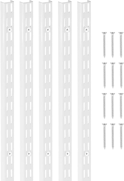 VEVOR Shelf Pilaster, 60-inch 5 Pack, Dual Track Upright Wall Shelving System, Heavy Duty Support System Twin Slot Shelf Rails, 25 Screws, Suitable for Cabinet Closet Organization Storage, Silver