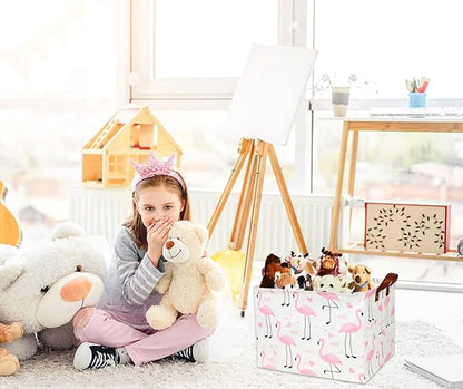 Flamingo Pink Basket Nursery Girl Baby Storage Basket Rectangular Cute Pattern Kids Toy Storage Bin Organizer Book Shelf Basket Baby Girls Flamingo Room Decor(Love Flamingo)