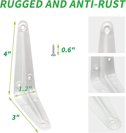 Shelf Brackets 4 Inch, 20 Pack White Metal Small Heavy Duty L Adjustable Floating Shelves Bracket, 4 x 3 Inch Farmhouse Shelf Angle Bracket for Wall with Screws