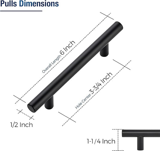 JOY DECOR 3 Pack Cabinet Handles, Black Cabinet Pulls, 3-3/4 in Hole Center Kitchen Hardware, Stainless Steel T Bar Handles for Dresser Drawers
