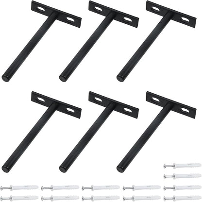 Antrader 5 Inch Solid Steel Floating Shelf Brackets, 6Pcs Blind Shelf Supports (Large) Hidden Floating Wall Shelf Support Bracket for Floating Wood Shelves, Matte Black