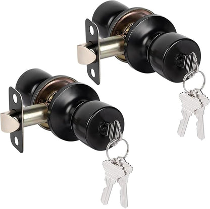 HOSOM Matte Black Door Knob with Lock and Key, Exterior Door Lock for Bedroom and Bathroom, Keyed Entry Door Knob Interior, Stainless Steel Door Handle, 2 Pack
