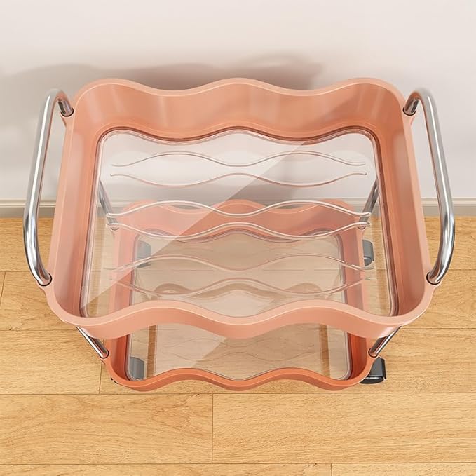2 Tier Utility Rolling Cart with Wheels Under Desk Storage Cart Organizer with Handle for Home Kitchen Bathroom Office Organization Pink