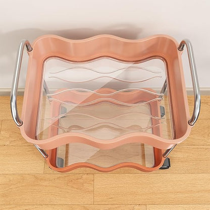 2 Tier Utility Rolling Cart with Wheels Under Desk Storage Cart Organizer with Handle for Home Kitchen Bathroom Office Organization Pink