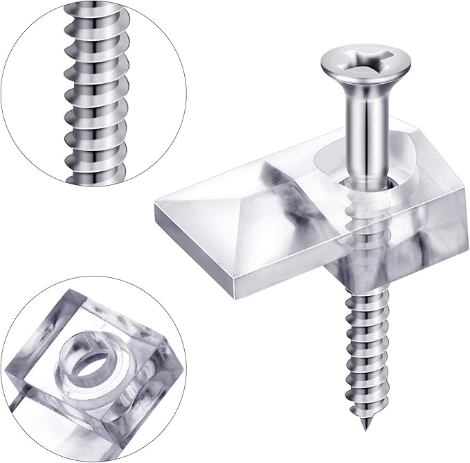 Blulu 20 Pack Mirror Holder Clips for 6 mm in (6/25) Glass Mirror Hanging Kit for Wall Mounting Hanging Retainer Fasteners with Screw and Anchors for Fixing Cabinet Door(Classic Style)