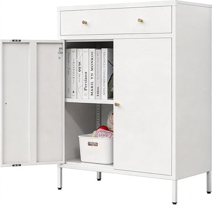 BESFUR Metal Storage Cabinet 35" H,Metal Cabinet with Drawer and Adjustable Shelf for Home Office, Garage,Classroom, Apartment, Warehouse, Utility Room White
