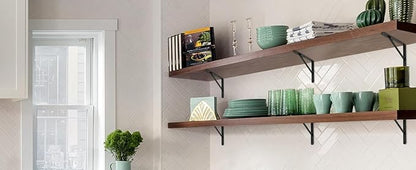 4 Pack L8 x H 6" Black Heavy Duty Shelf Brackets with Screws Metal Shelf Brackets Shelf Support Angle Brackets for Shelves L Brackets Heavy Duty Floating Shelf