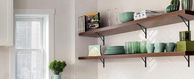 4 Pack L6 x H 4" Black Heavy Duty Shelf Brackets with Screws Metal Shelf Brackets Shelf Support Angle Brackets for Shelves L Brackets Heavy Duty Floating Shelf